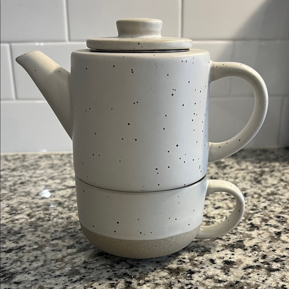 Indigo Speckled Cream Teapot and Cup Set